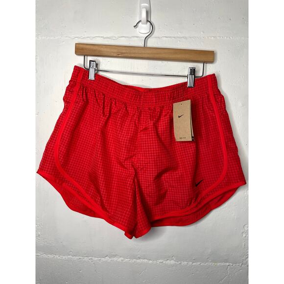 NEW Nike Womens Dri-Fit Running Shorts Red Houndstooth Size Large - Picture 1 of 5